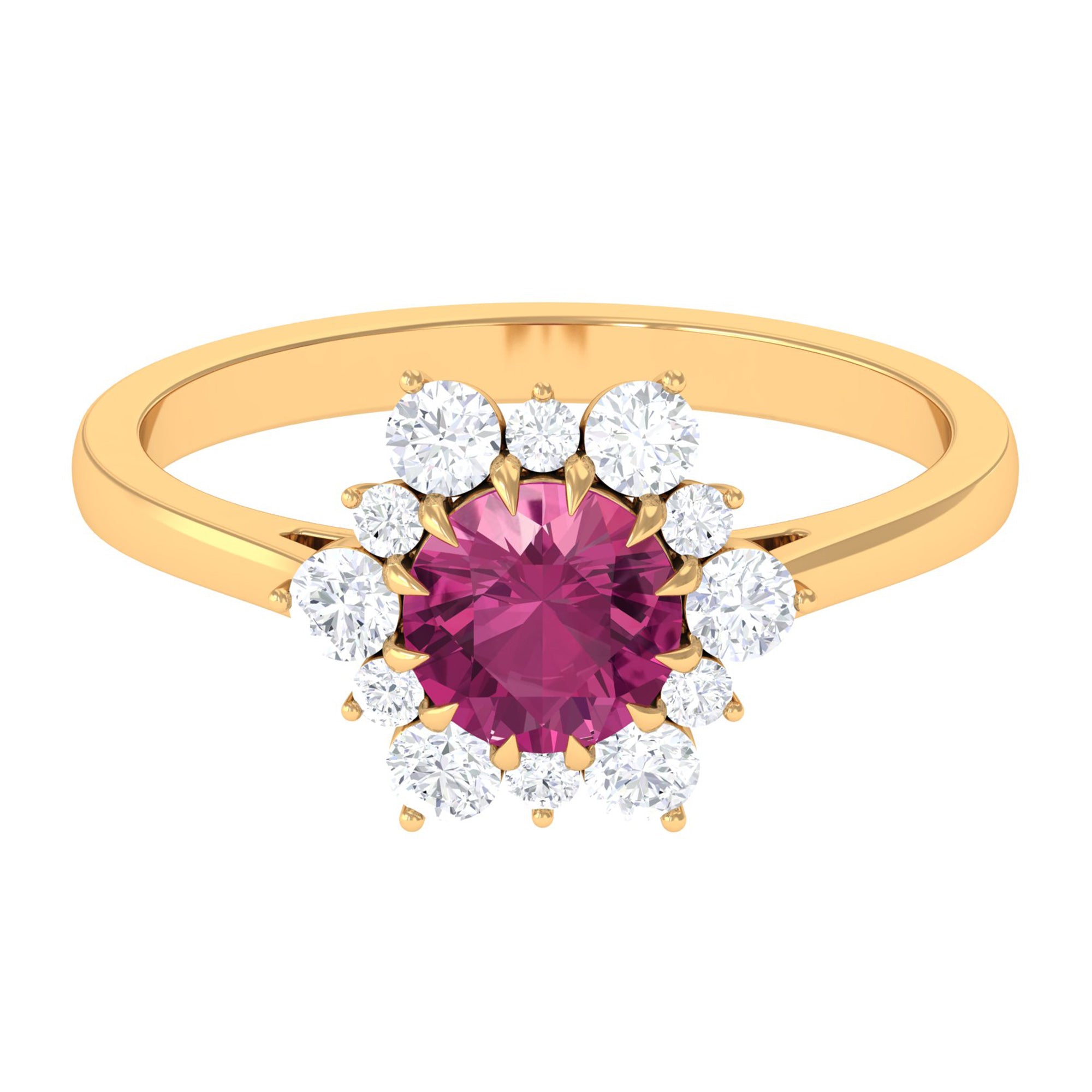 2 CT Pink Tourmaline and Diamond Halo Engagement Ring Pink Tourmaline - ( AAA ) - Quality - Rosec Jewels