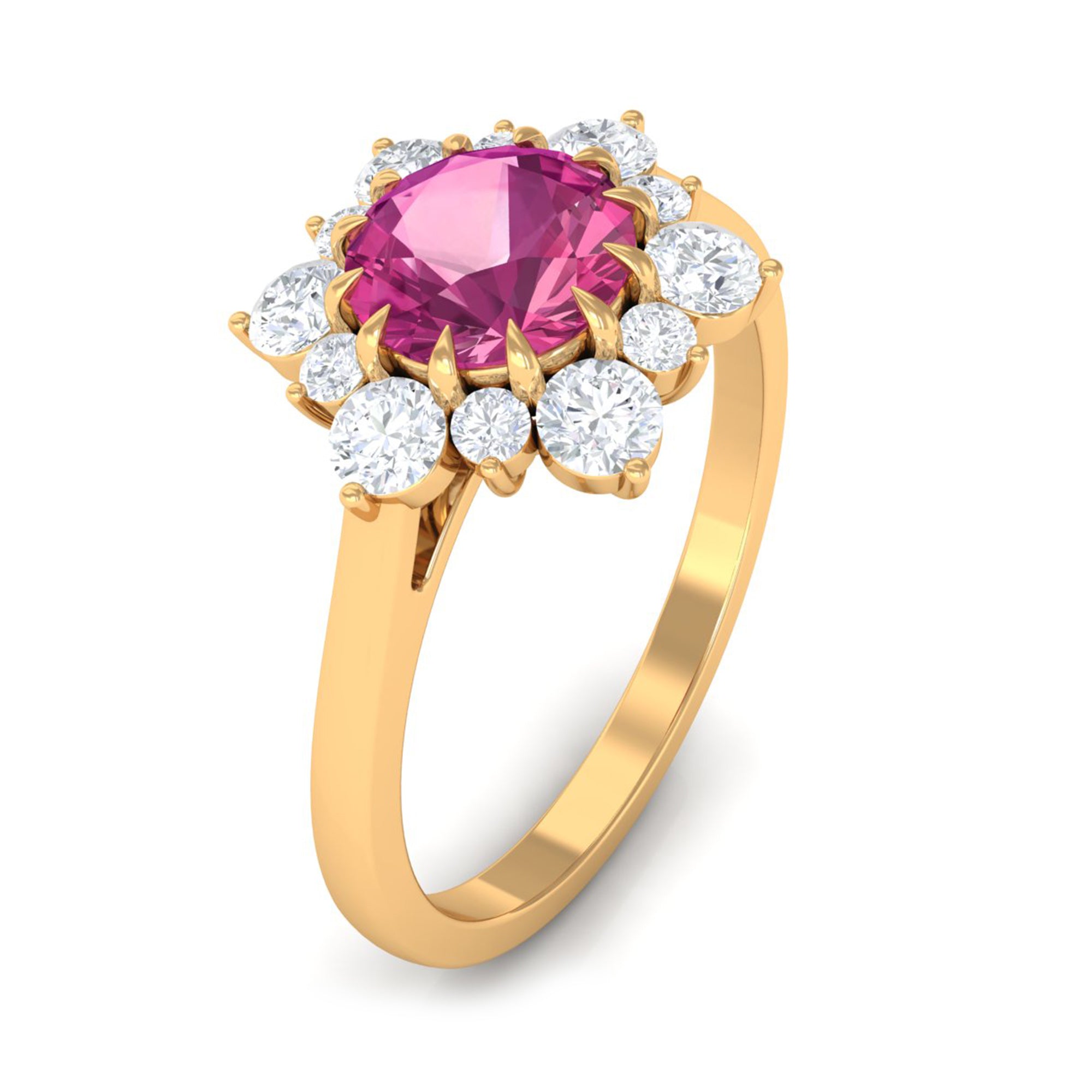 2 CT Pink Tourmaline and Diamond Halo Engagement Ring Pink Tourmaline - ( AAA ) - Quality - Rosec Jewels