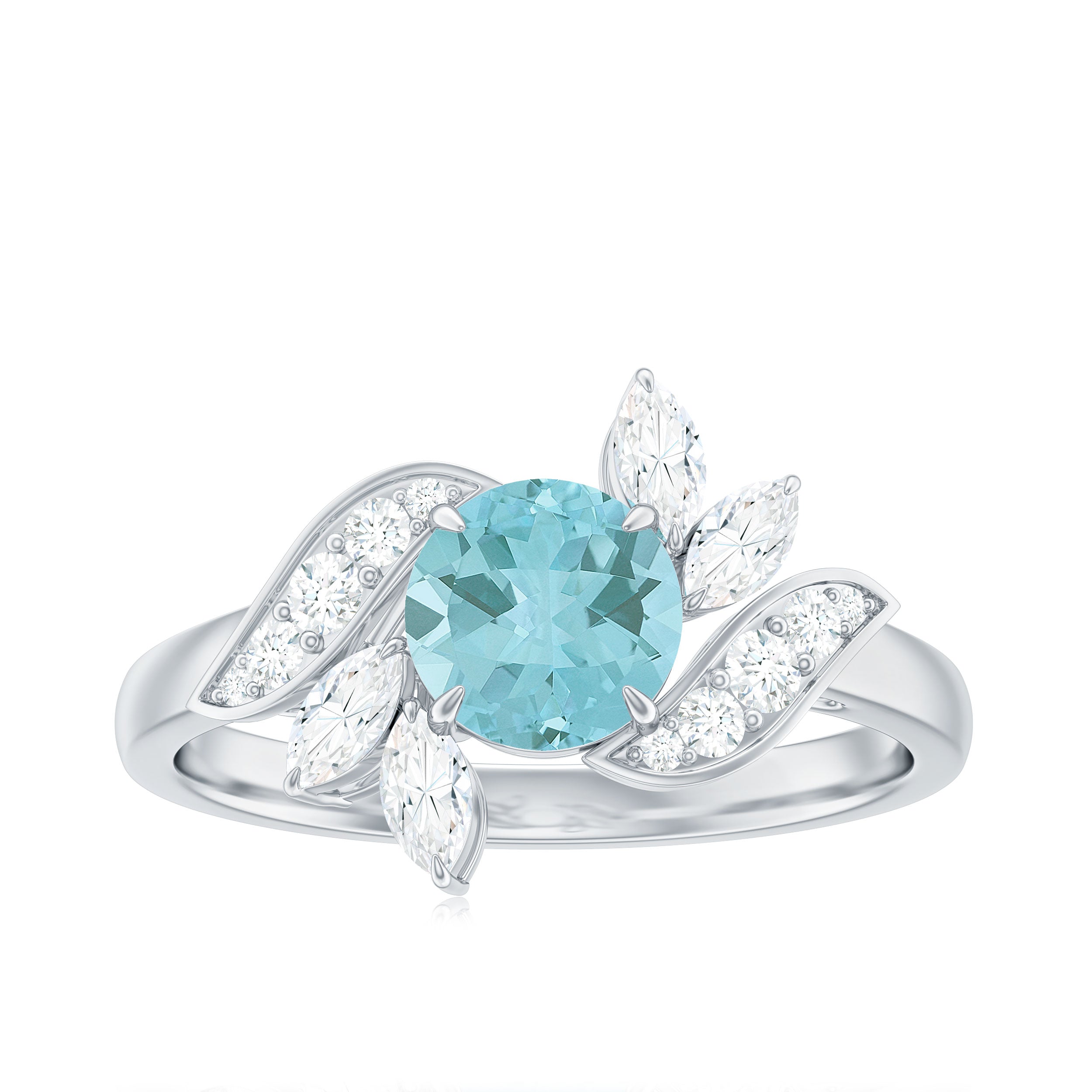 1.75 CT Claw Set Sky Blue Topaz Flower Engagement Ring with Diamond Sky Blue Topaz - ( AAA ) - Quality - Rosec Jewels