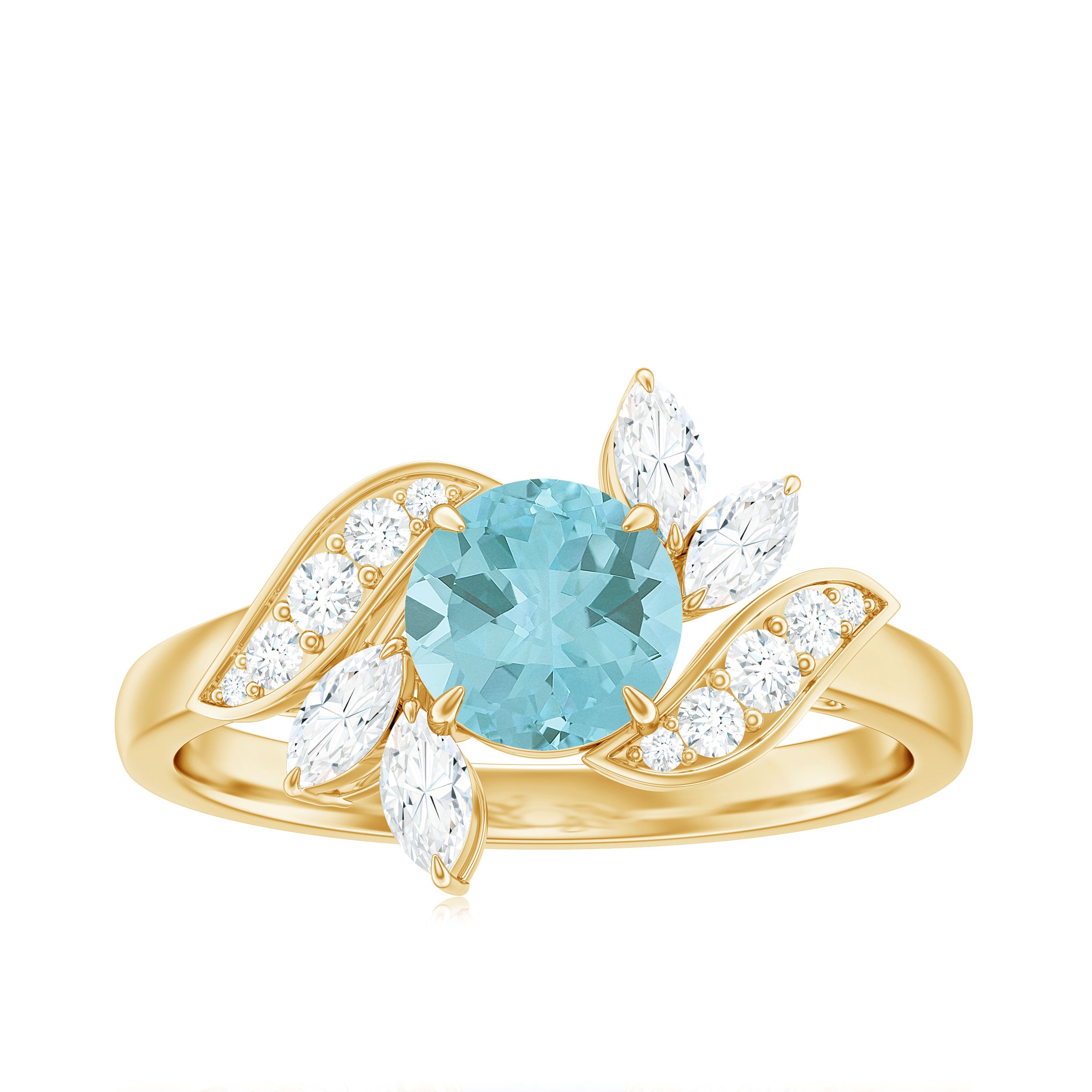 1.75 CT Claw Set Sky Blue Topaz Flower Engagement Ring with Diamond Sky Blue Topaz - ( AAA ) - Quality - Rosec Jewels