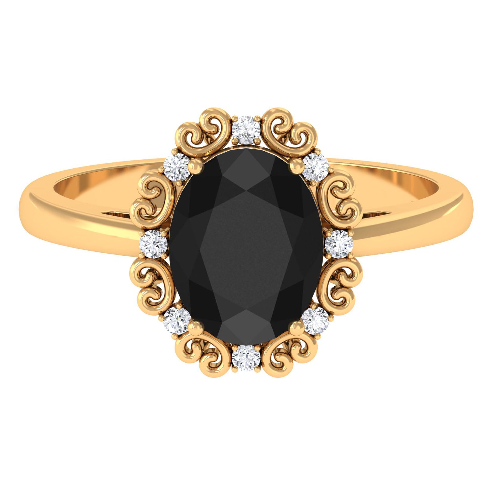 Lab Grown Black Diamond Oval Engagement Ring with Diamond Lab Created Black Diamond - ( AAAA ) - Quality - Rosec Jewels