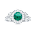 Vintage Inspired Created Emerald and Diamond Engagement Ring Lab Created Emerald - ( AAAA ) - Quality - Rosec Jewels