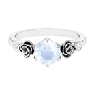 Claw Set Solitaire Moonstone Flower Ring with Diamond Moonstone - ( AAA ) - Quality - Rosec Jewels