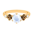 Claw Set Solitaire Moonstone Flower Ring with Diamond Moonstone - ( AAA ) - Quality - Rosec Jewels