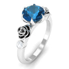 1.5 CT Solitaire London Blue Topaz Flower Ring with Diamond London Blue Topaz - ( AAA ) - Quality - Rosec Jewels