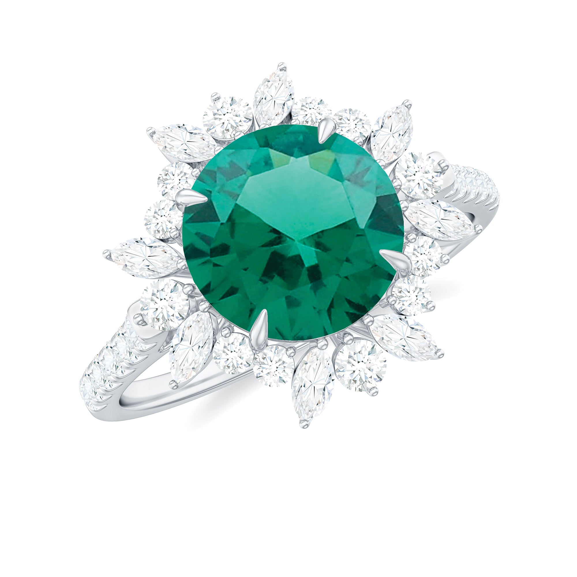 Rosec Jewels-Lab-Created Emerald Cocktail Ring with Moissanite Floral Halo