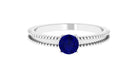 5 MM Solitaire Blue Sapphire Band Ring with Beaded Embellishment Blue Sapphire - ( AAA ) - Quality - Rosec Jewels