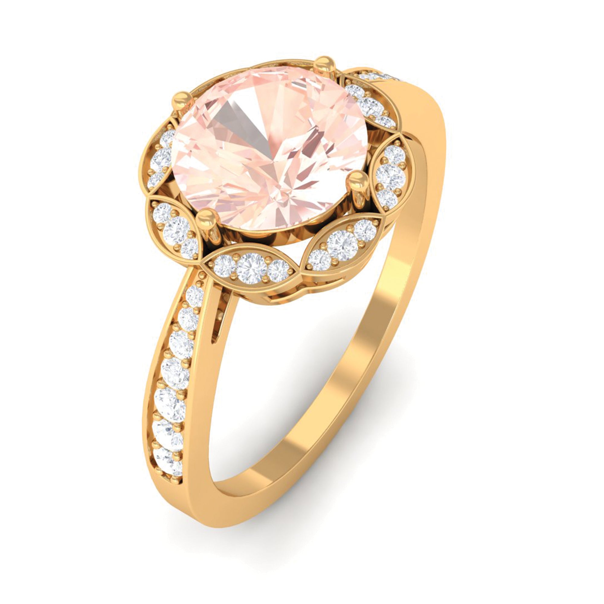 Designer Morganite and Diamond Halo Engagement Ring Morganite - ( AAA ) - Quality - Rosec Jewels