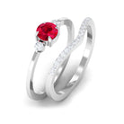 Lab-Created Ruby and Diamond Enhancer Ring Set Lab Created Ruby - ( AAAA ) - Quality - Rosec Jewels