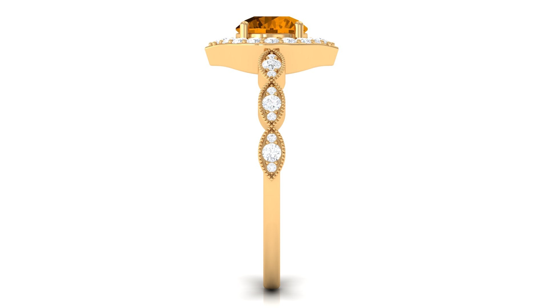 Citrine Vintage Style Engagement Ring with Diamond Accent Citrine - ( AAA ) - Quality - Rosec Jewels