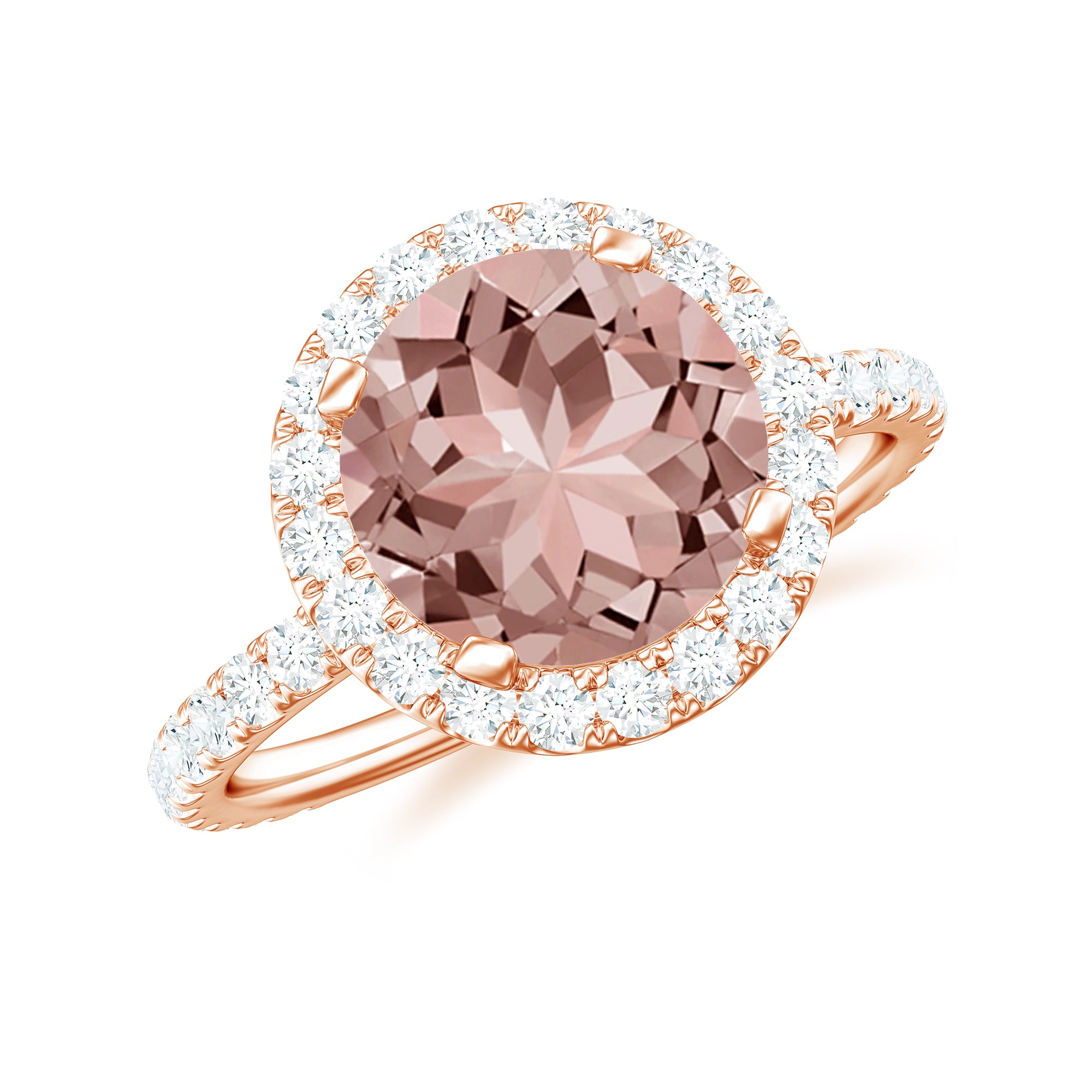 Round Morganite Halo Engagement Ring with Moissanite Morganite - ( AAA ) - Quality - Rosec Jewels