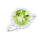 Real Peridot Halo Engagement Ring with Moissanite Peridot - ( AAA ) - Quality - Rosec Jewels