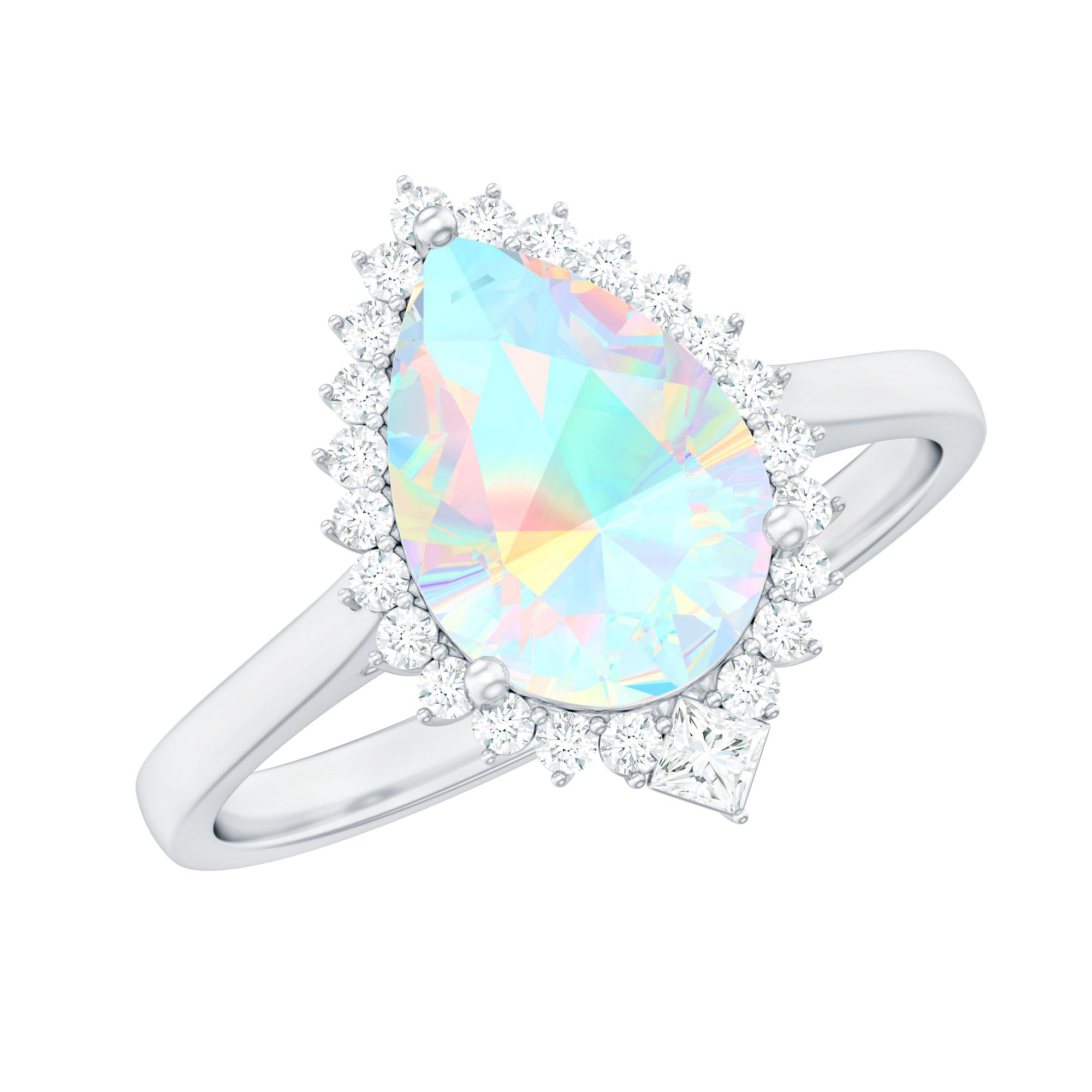 Pear Cut Ethiopian Opal Halo Cocktail Ring with Diamond Ethiopian Opal - ( AAA ) - Quality - Rosec Jewels