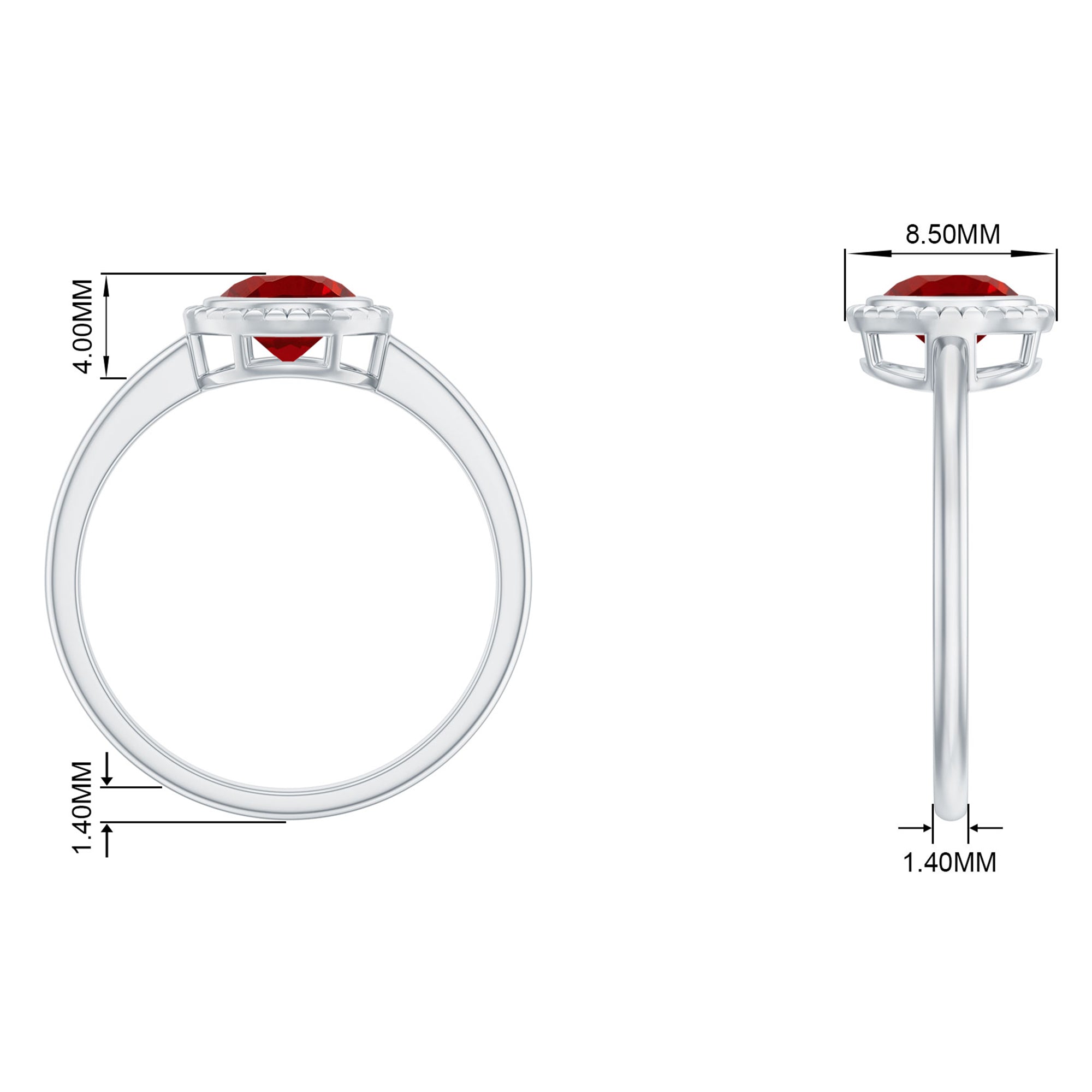 Round Lab-Created Ruby Solitaire Gold Ring in Bezel Setting Lab Created Ruby - ( AAAA ) - Quality - Rosec Jewels