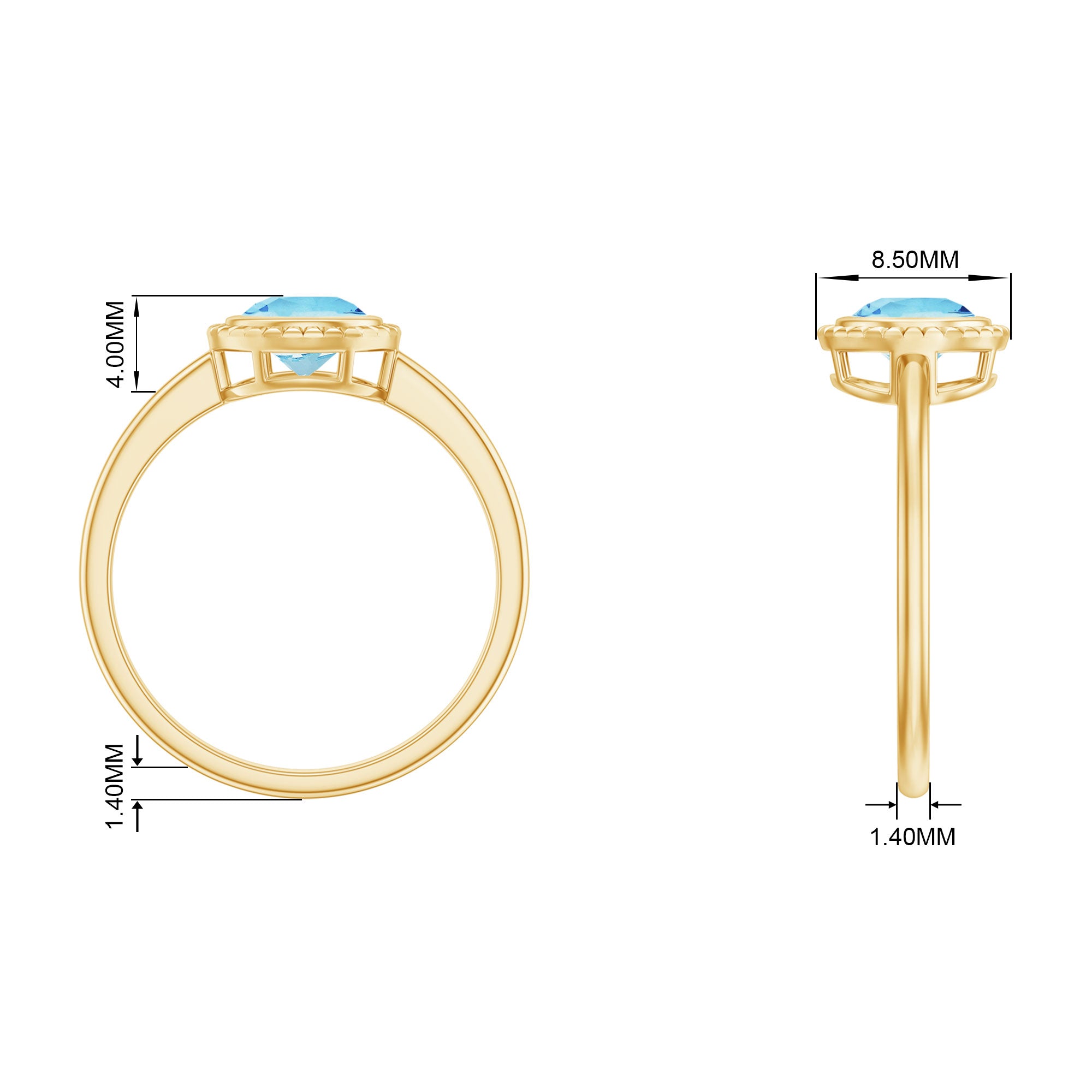Bezel Set Round Aquamarine Solitaire Promise Ring Aquamarine - ( AAA ) - Quality - Rosec Jewels