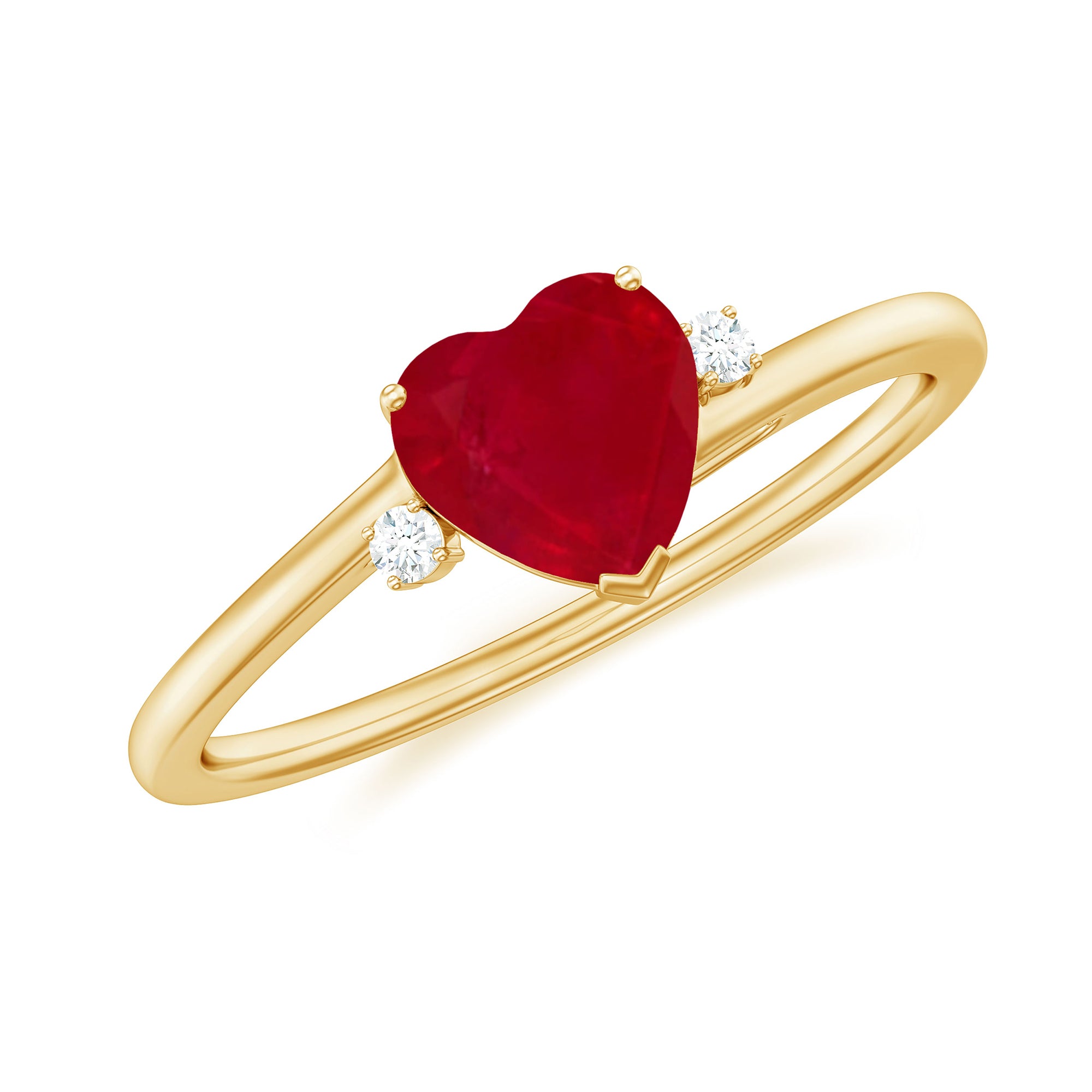 Heart Shape Ruby Solitaire Promise Ring with Diamond Ruby - ( AAA ) - Quality - Rosec Jewels