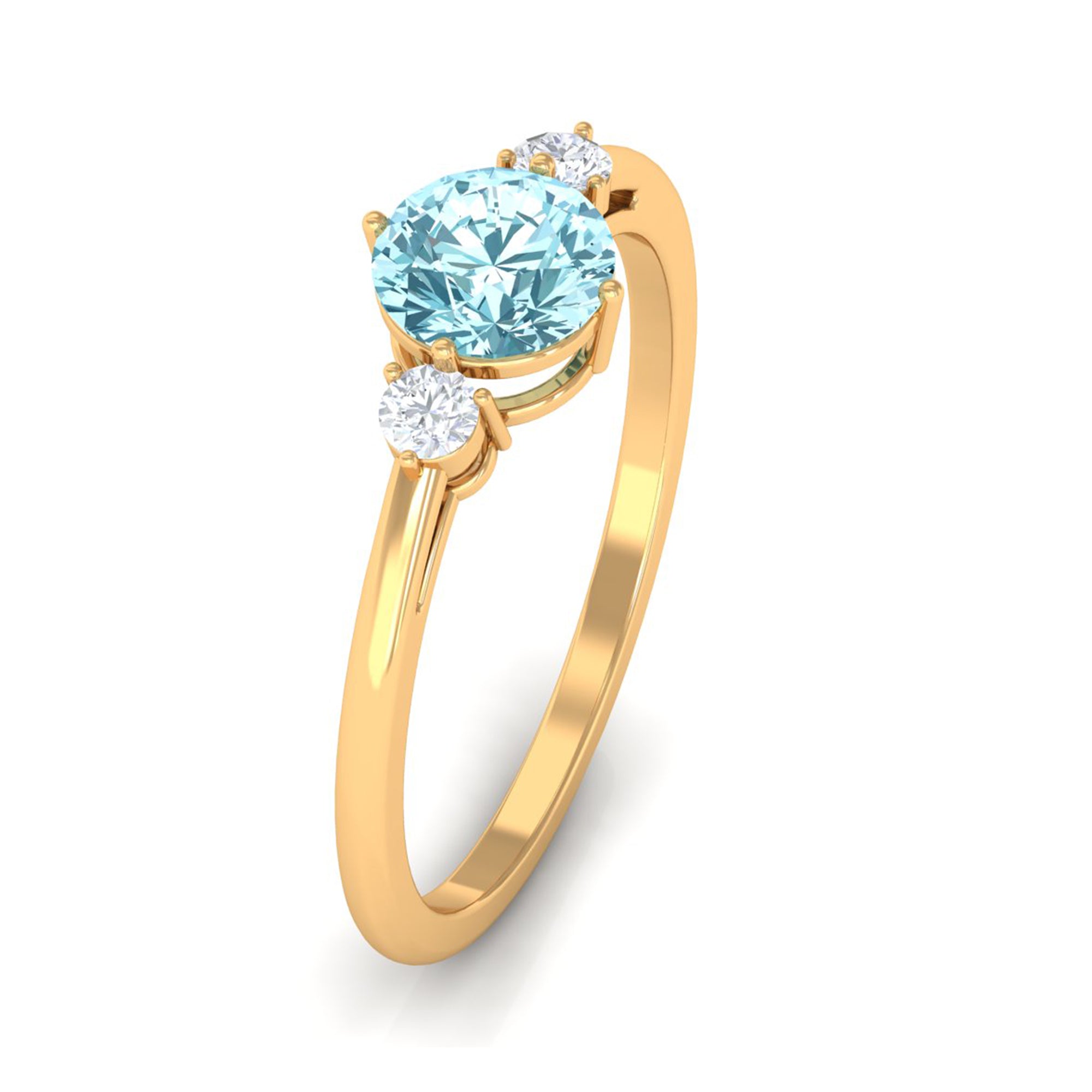 1 CT Aquamarine and Diamond Three Stone Minimal Ring Aquamarine - ( AAA ) - Quality - Rosec Jewels