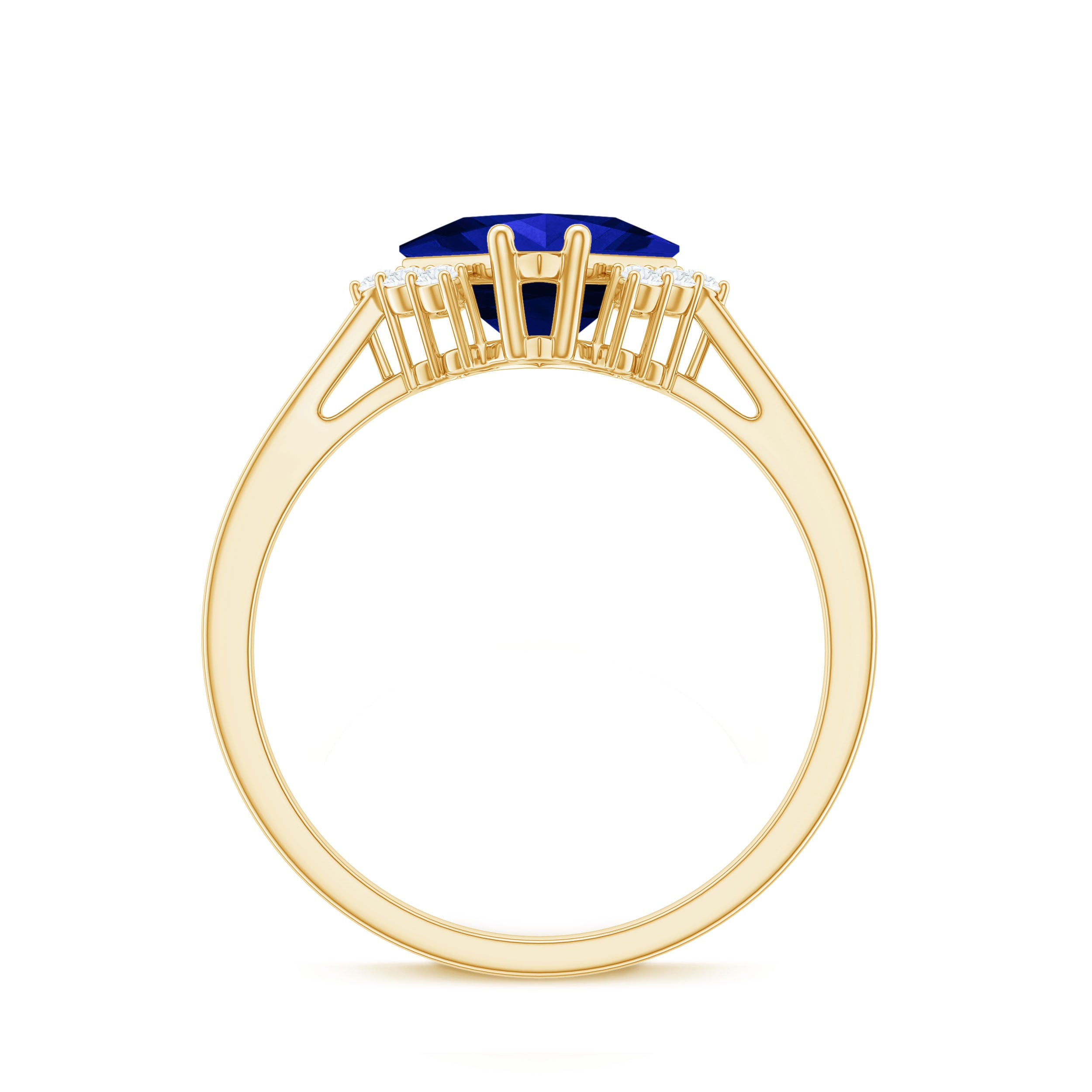 Princess Cut Created Blue Sapphire Engagement Ring with Diamond Accent Lab Created Blue Sapphire - ( AAAA ) - Quality - Rosec Jewels
