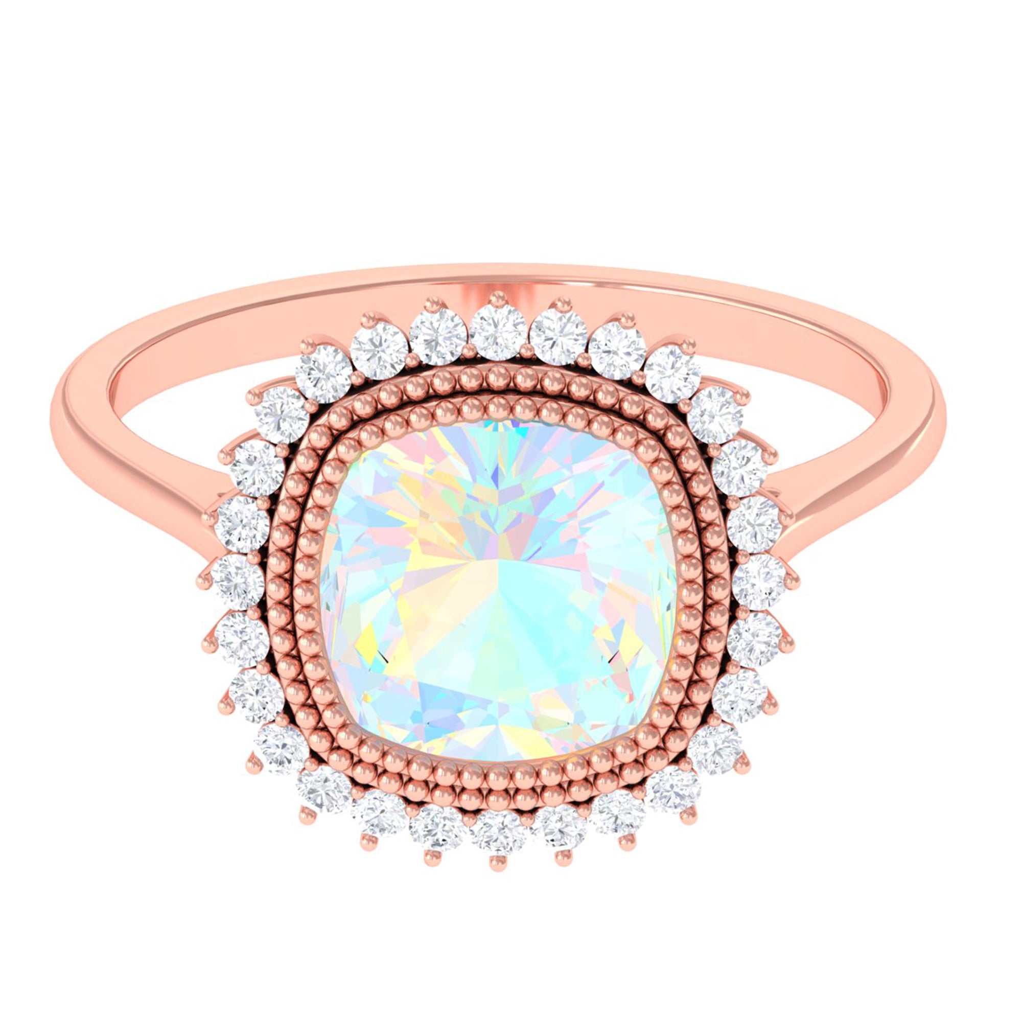 Cushion Cut Ethiopian Opal Statement Engagement Ring with Diamond Halo Ethiopian Opal - ( AAA ) - Quality - Rosec Jewels