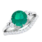 Minimal Emerald and Diamond Bridal Ring Set Emerald - ( AAA ) - Quality - Rosec Jewels