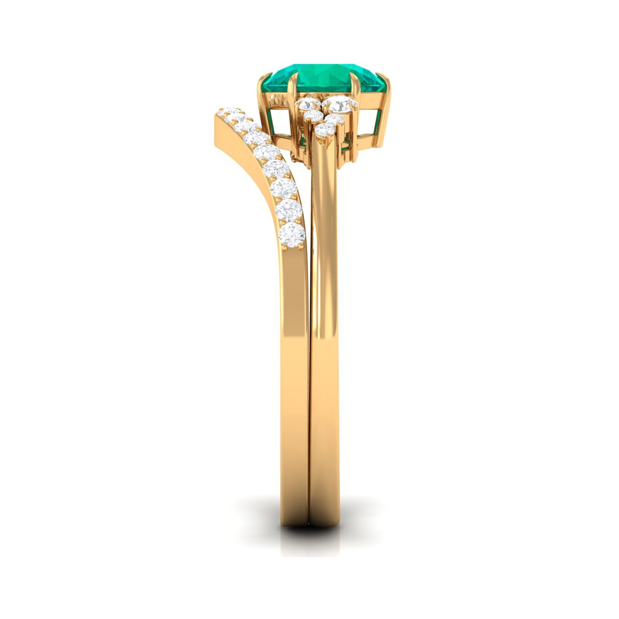 Minimal Emerald and Diamond Bridal Ring Set Emerald - ( AAA ) - Quality - Rosec Jewels