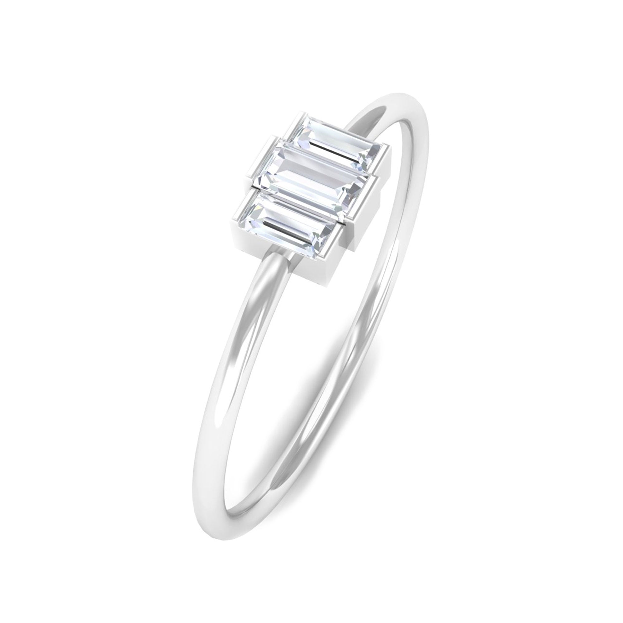 Dainty Baguette Cut Moissanite Three Stone Promise Ring Moissanite - ( D-VS1 ) - Color and Clarity - Rosec Jewels