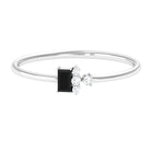 Dainty Promise Ring with Octagon Cut Black Spinel and Diamond Black Spinel - ( AAA ) - Quality - Rosec Jewels