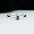 Dainty Promise Ring with Octagon Cut Black Spinel and Diamond Black Spinel - ( AAA ) - Quality - Rosec Jewels