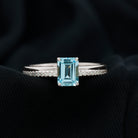 Solitaire Engagement Ring with Emerald Cut Sky Blue Topaz and Diamond Sky Blue Topaz - ( AAA ) - Quality - Rosec Jewels