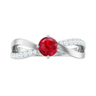 Created Ruby Solitaire Ring with Diamond Accent Lab Created Ruby - ( AAAA ) - Quality - Rosec Jewels