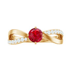 Created Ruby Solitaire Ring with Diamond Accent Lab Created Ruby - ( AAAA ) - Quality - Rosec Jewels