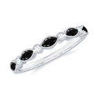 Black Onyx Half Eternity Ring with Moissanite in Beaded Bezel Setting Black Onyx - ( AAA ) - Quality - Rosec Jewels