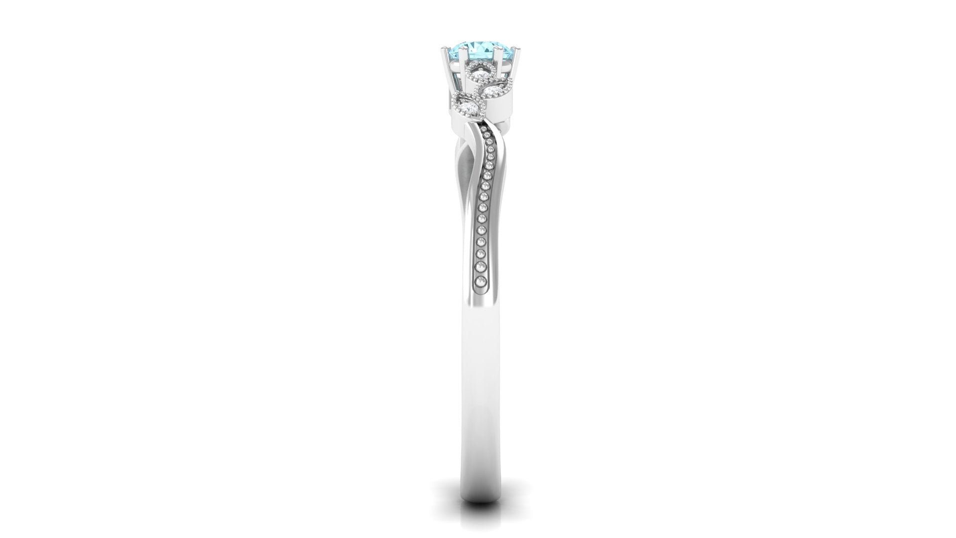 Aquamarine and Diamond Leaf Branch Promise Ring Aquamarine - ( AAA ) - Quality - Rosec Jewels