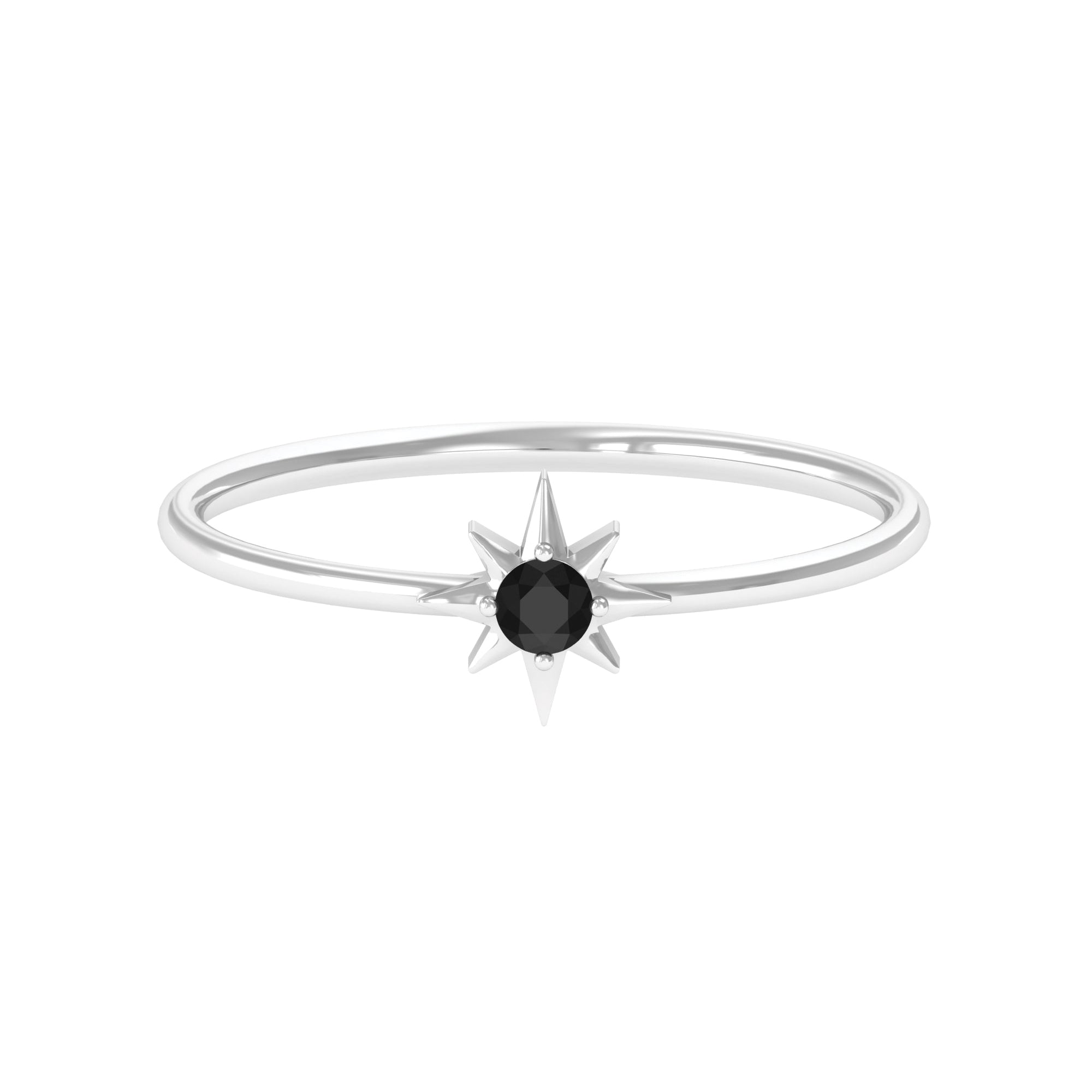 Round Black Spinel Sunburst Promise Ring Black Spinel - ( AAA ) - Quality - Rosec Jewels