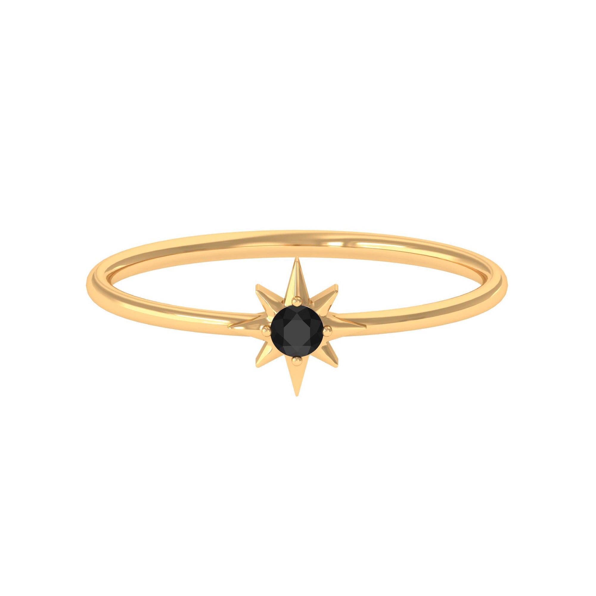 Round Black Spinel Sunburst Promise Ring Black Spinel - ( AAA ) - Quality - Rosec Jewels