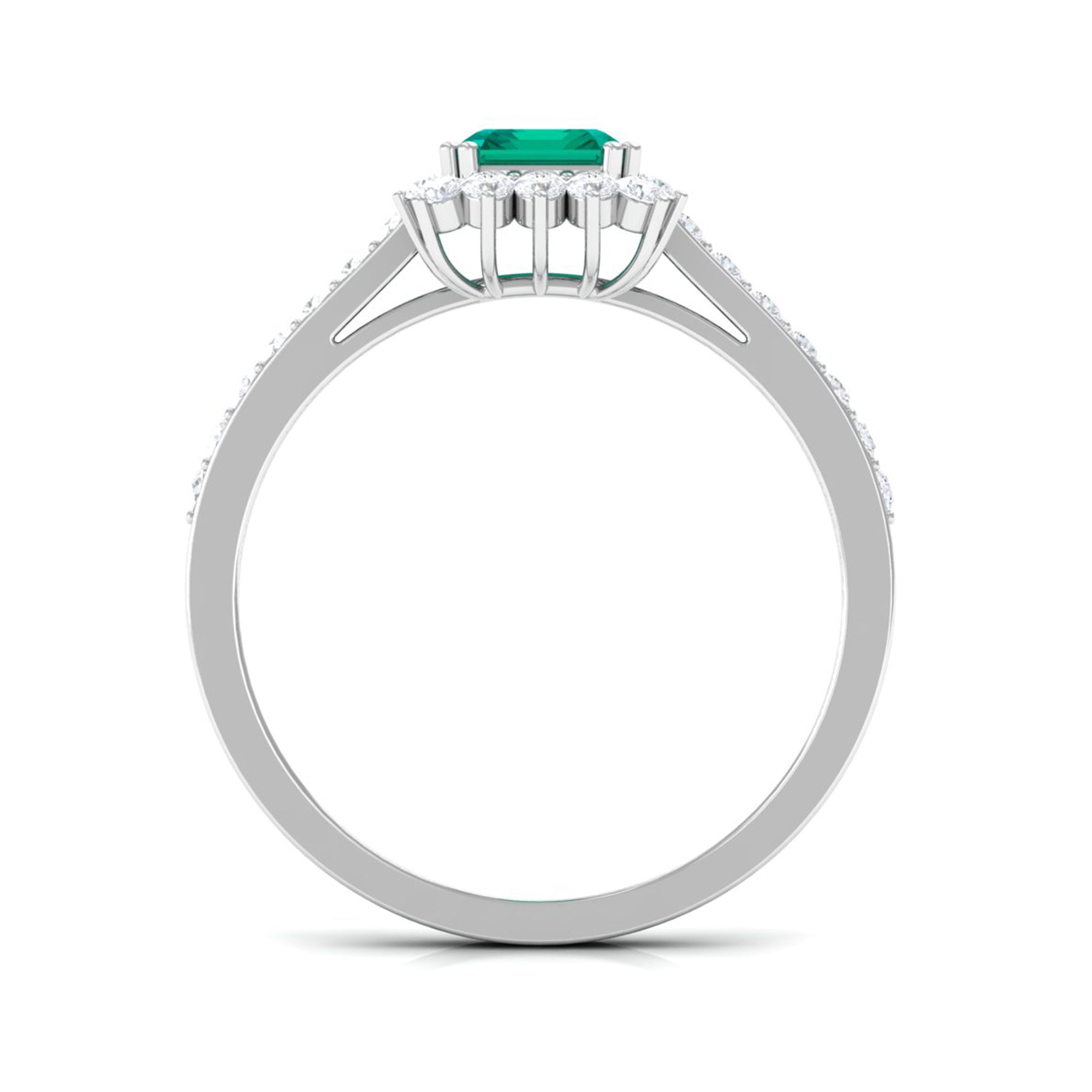 Vintage Inspired Octagon Cut Emerald and Diamond Halo Engagement Ring Emerald - ( AAA ) - Quality - Rosec Jewels