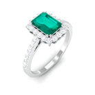 Vintage Inspired Octagon Cut Emerald and Diamond Halo Engagement Ring Emerald - ( AAA ) - Quality - Rosec Jewels