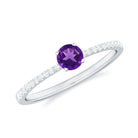 Round Amethyst Solitaire Engagement Ring with Diamond Amethyst - ( AAA ) - Quality - Rosec Jewels