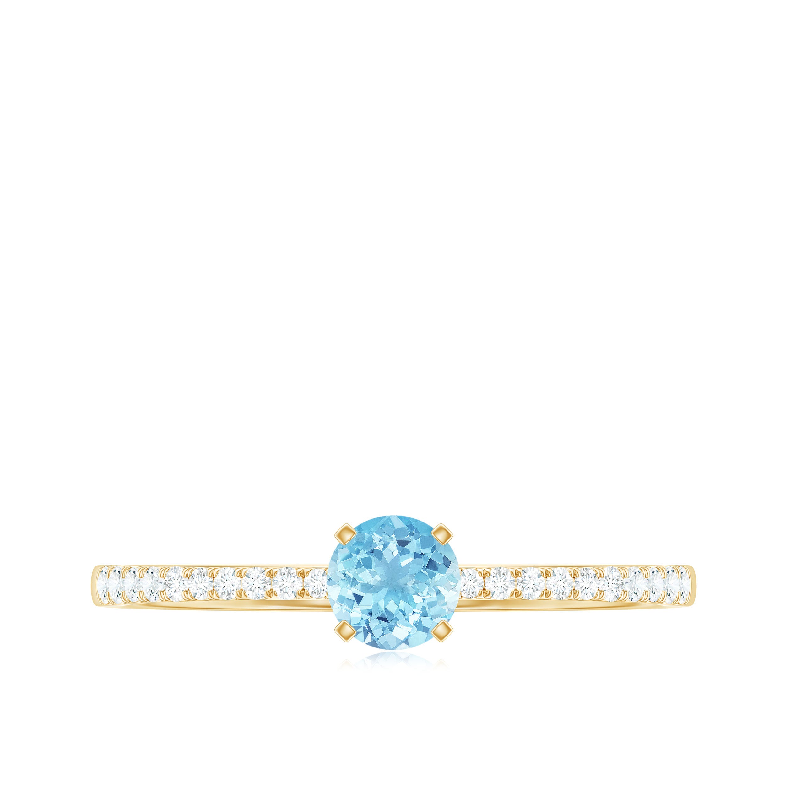 Natural Aquamarine Solitaire Ring with Diamond Side Stones Aquamarine - ( AAA ) - Quality - Rosec Jewels