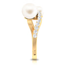 2 Stone Freshwater Pearl Cocktail Ring with Diamond Curved Band Freshwater Pearl - ( AAA ) - Quality - Rosec Jewels