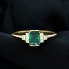 Half Bezel Set Lab Grown Emerald and Diamond Engagement Ring Lab Created Emerald - ( AAAA ) - Quality - Rosec Jewels