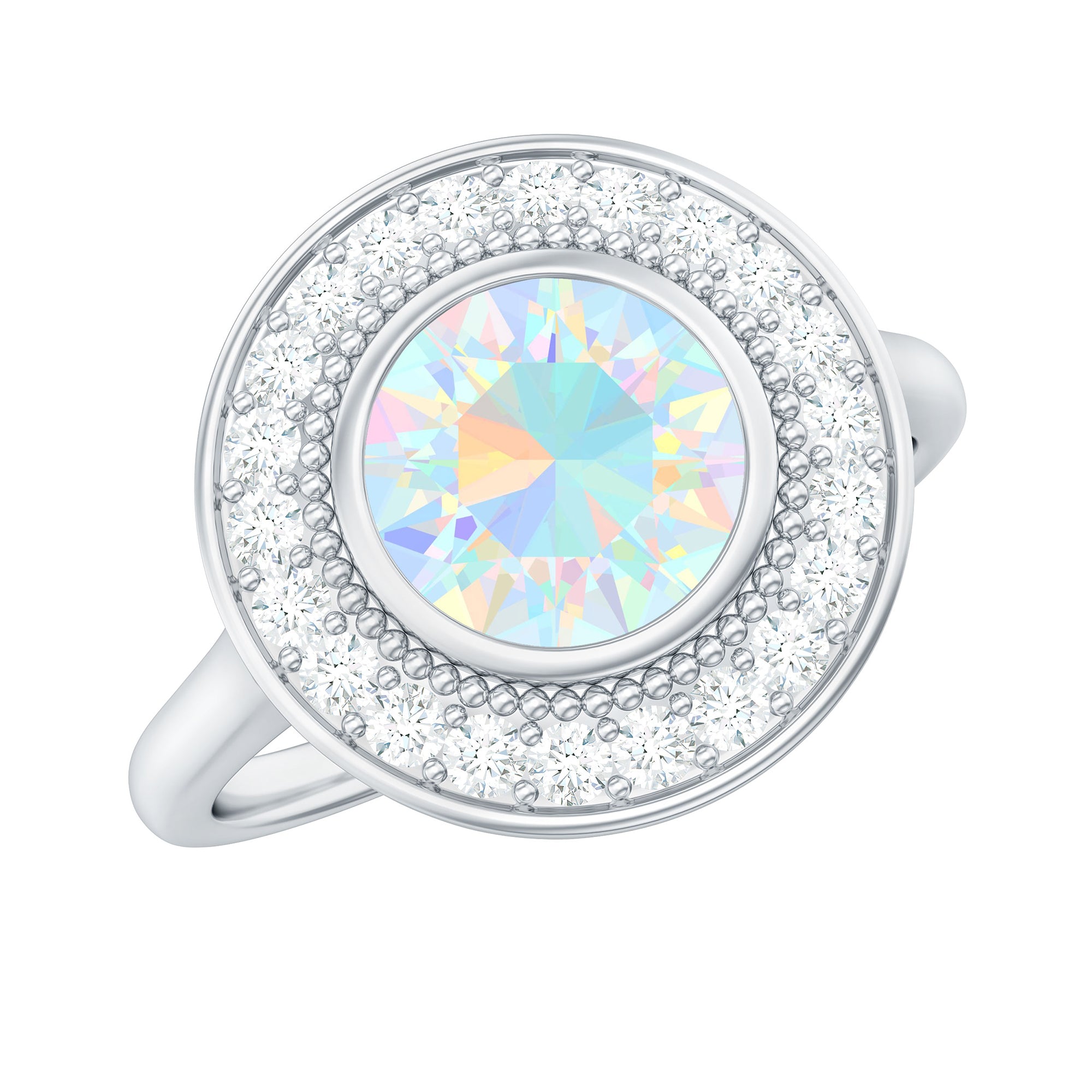 Rosec Jewels-Vintage Inspired Ethiopian Opal Engagement Ring with Diamond Halo