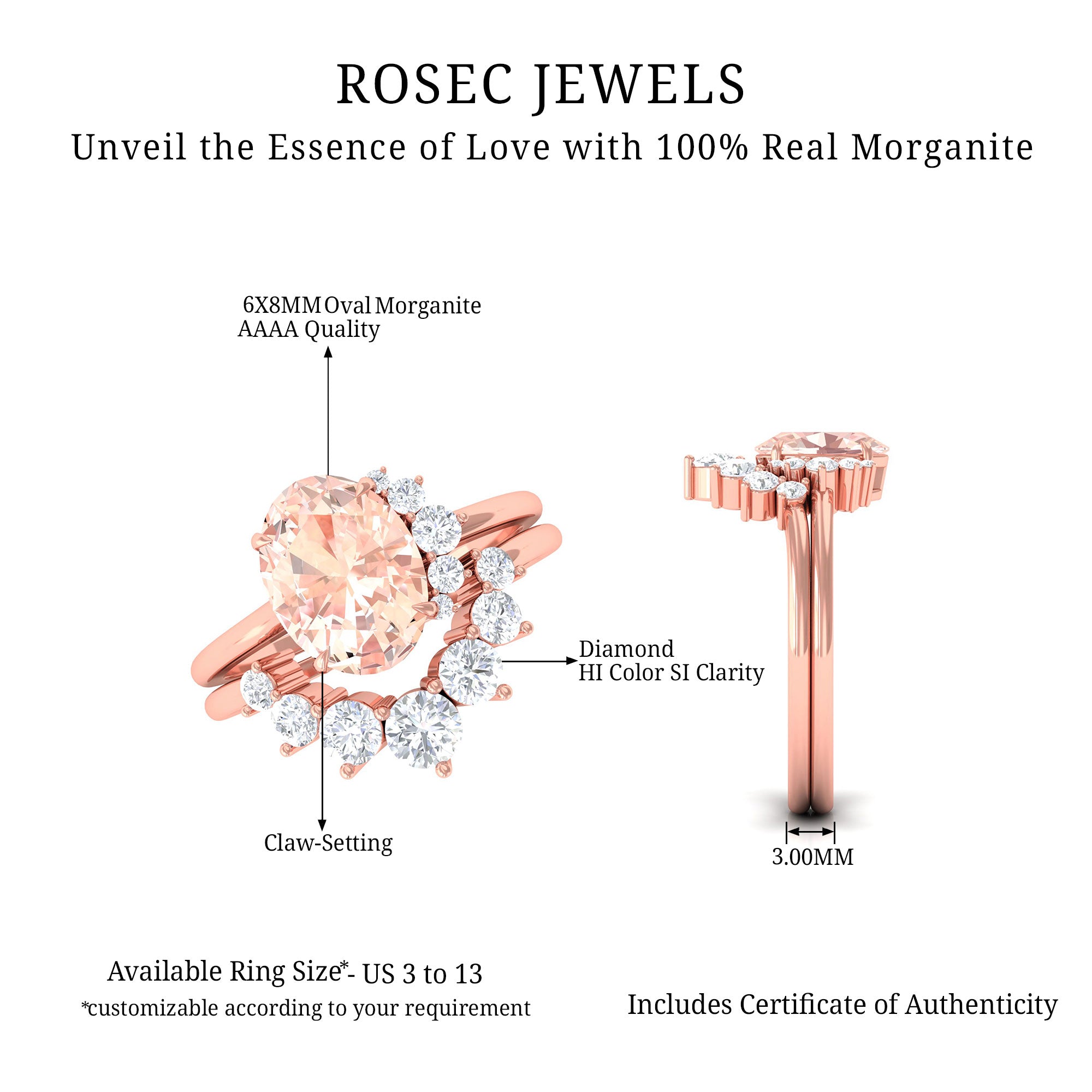 1.75 CT Morganite and Diamond Engagement Enhancer Ring Set Morganite - ( AAA ) - Quality - Rosec Jewels