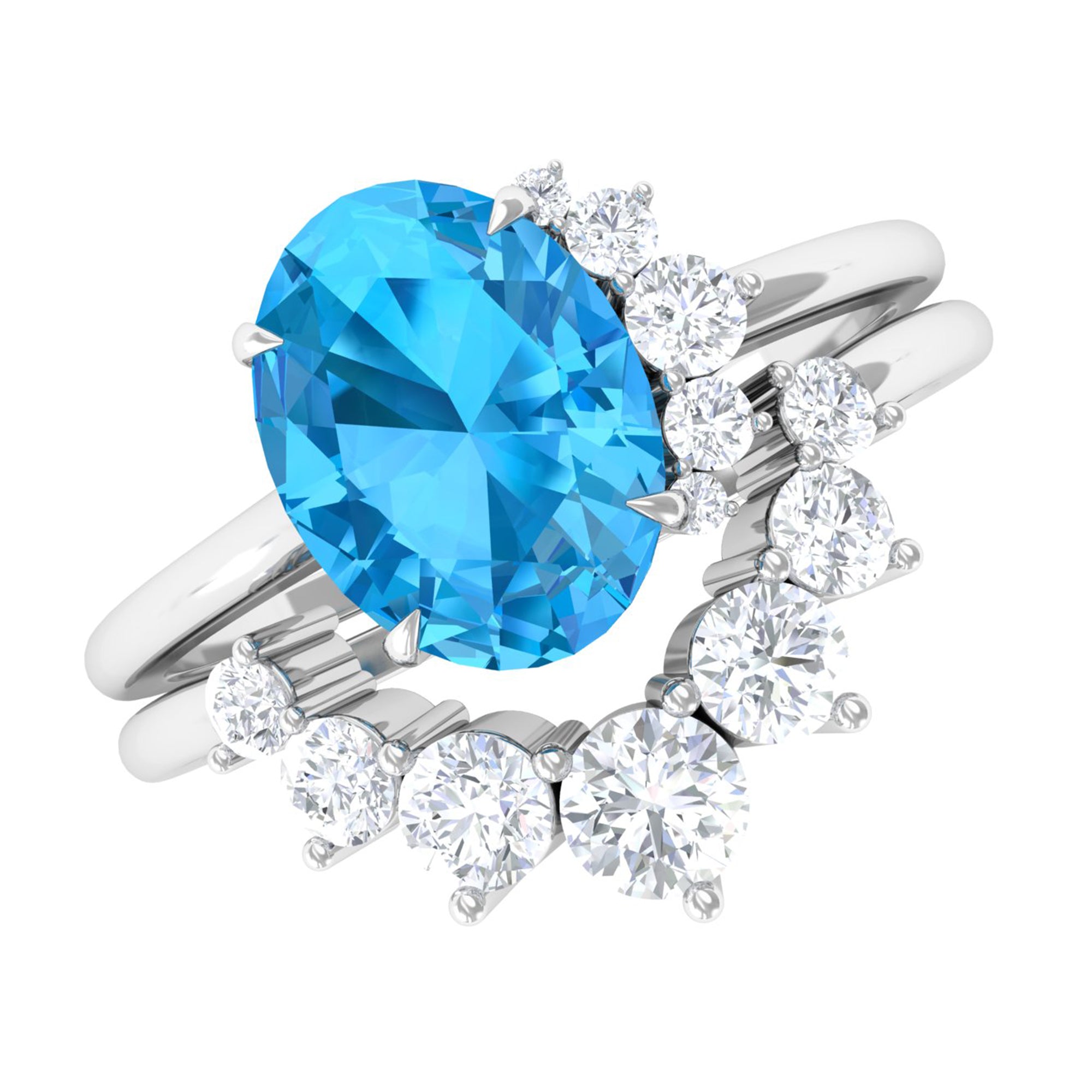 1.75 CT Swiss Blue Topaz and Diamond Engagement Enhancer Ring Set Swiss Blue Topaz - ( AAA ) - Quality - Rosec Jewels