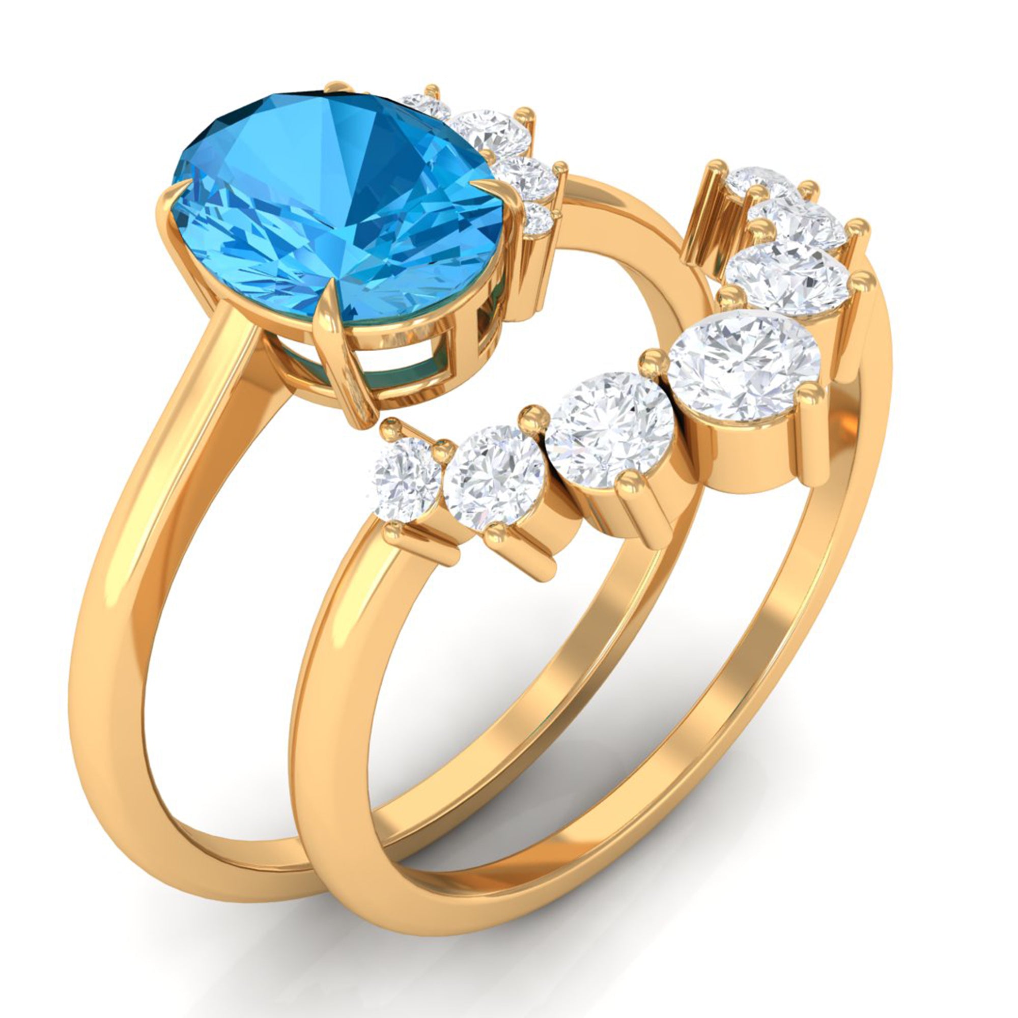 1.75 CT Swiss Blue Topaz and Diamond Engagement Enhancer Ring Set Swiss Blue Topaz - ( AAA ) - Quality - Rosec Jewels