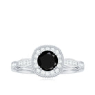 Vintage Inspired Black Onyx Engagement Ring with Diamond Halo Black Onyx - ( AAA ) - Quality - Rosec Jewels