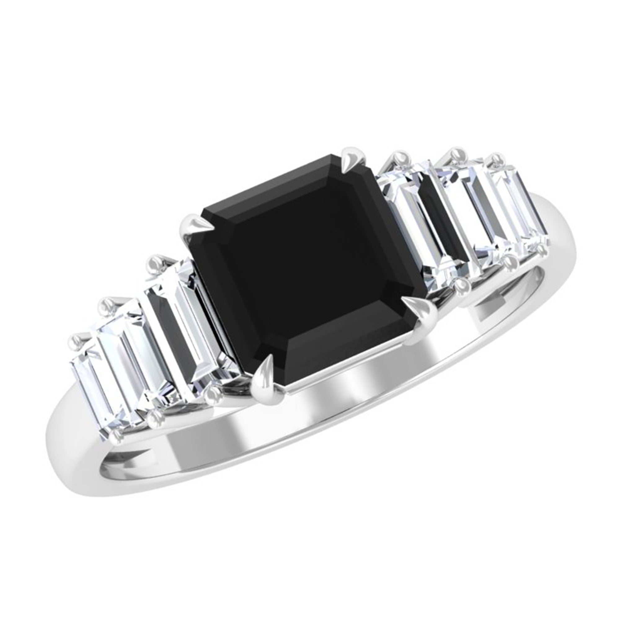 Rosec Jewels-Asscher Black Onyx Engagement Ring with Moissanite