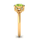 Round Peridot Solitaire Flower Engagement Ring with Diamond Peridot - ( AAA ) - Quality - Rosec Jewels