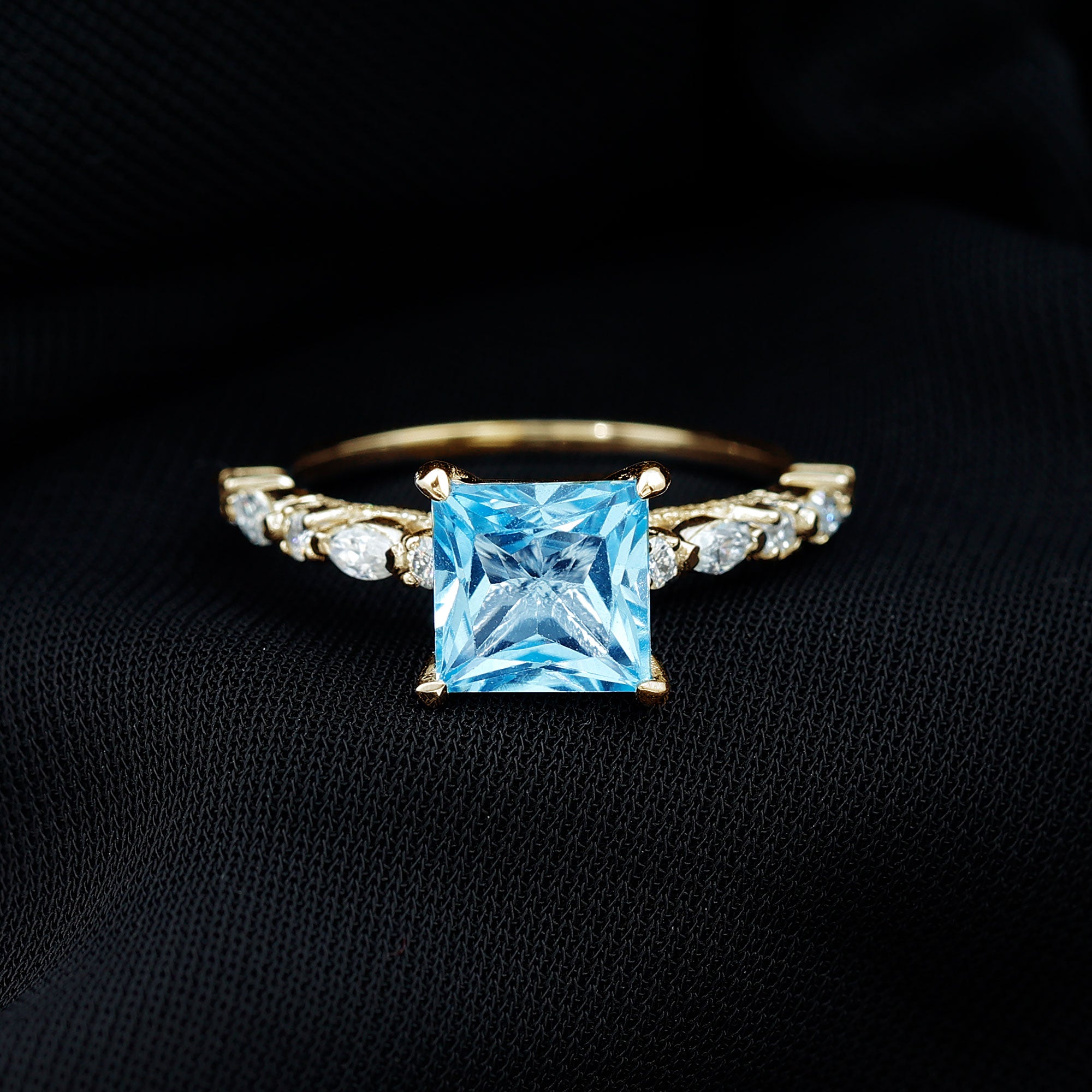 Princess Cut Sky Blue Topaz Solitaire Engagement Ring with Moissanite Sky Blue Topaz - ( AAA ) - Quality - Rosec Jewels