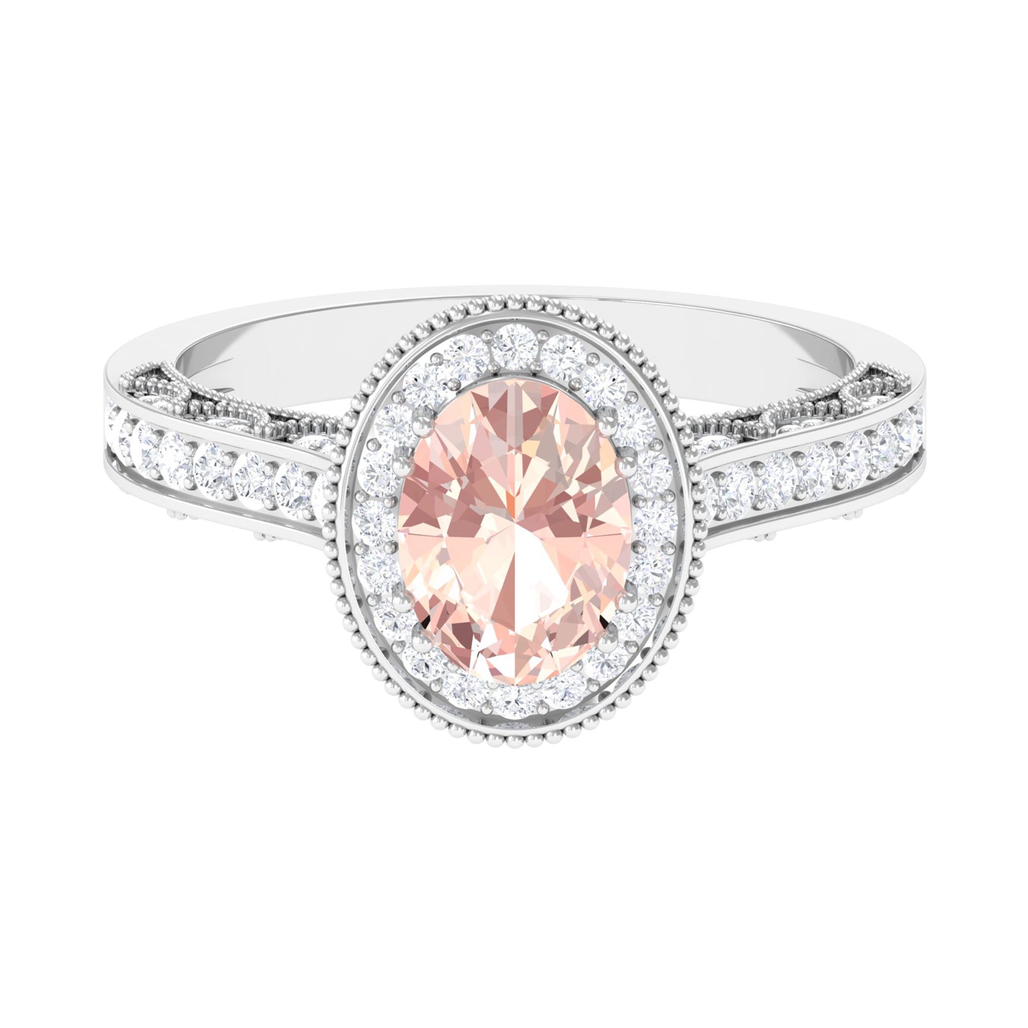Rosec Jewels-2 CT Morganite Oval Halo Engagement Ring with Diamond